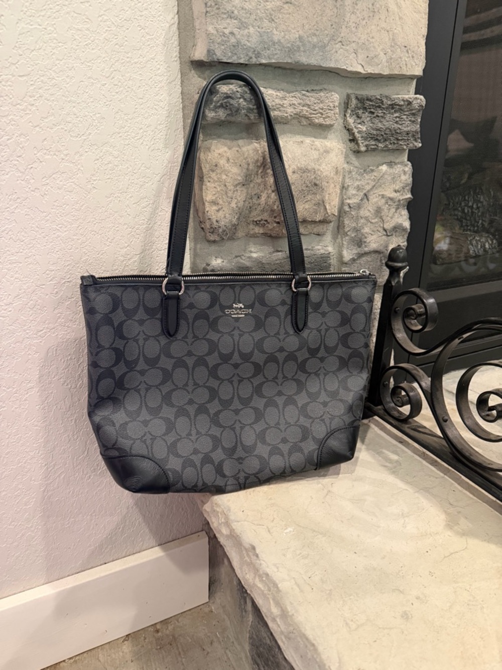 Coach Black/Gray Signature Tote